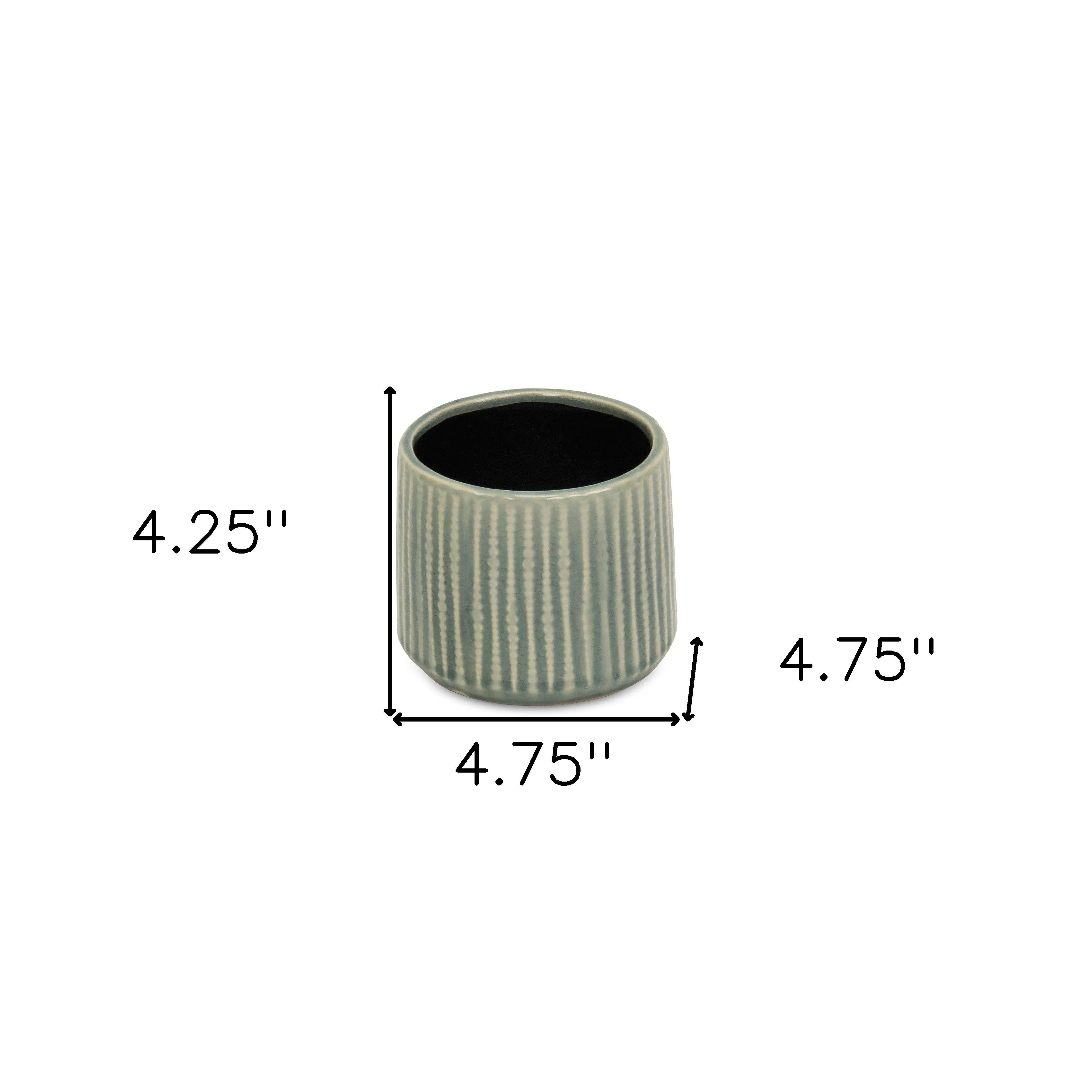 Green Ceramic 25 Ounce Striped Round Distressed Pot Planter GreatEagleInc