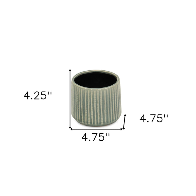 Green Ceramic 25 Ounce Striped Round Distressed Pot Planter GreatEagleInc