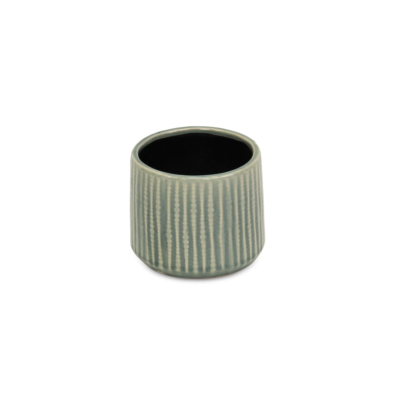 Green Ceramic 25 Ounce Striped Round Distressed Pot Planter GreatEagleInc