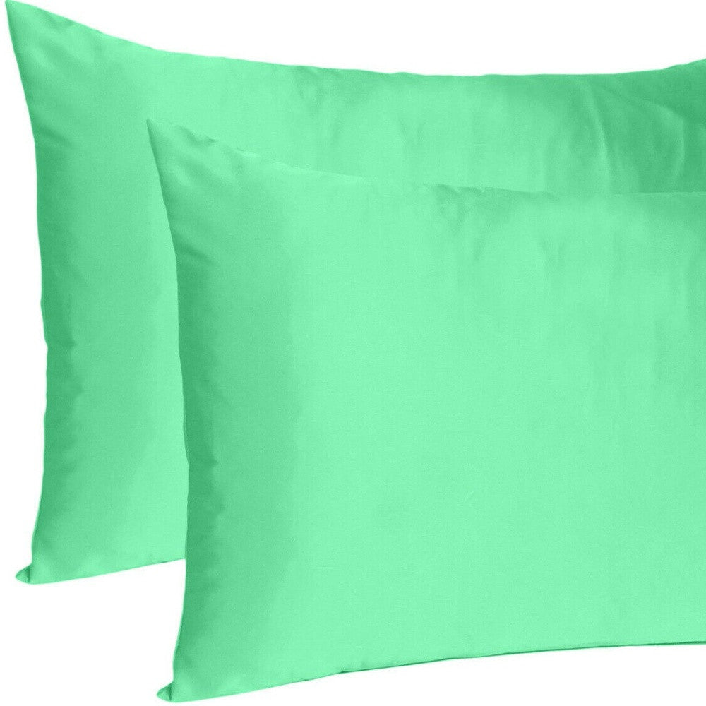 Green Dreamy Set Of 2 Silky Satin Standard Pillowcases Homeroots Bed & Bath