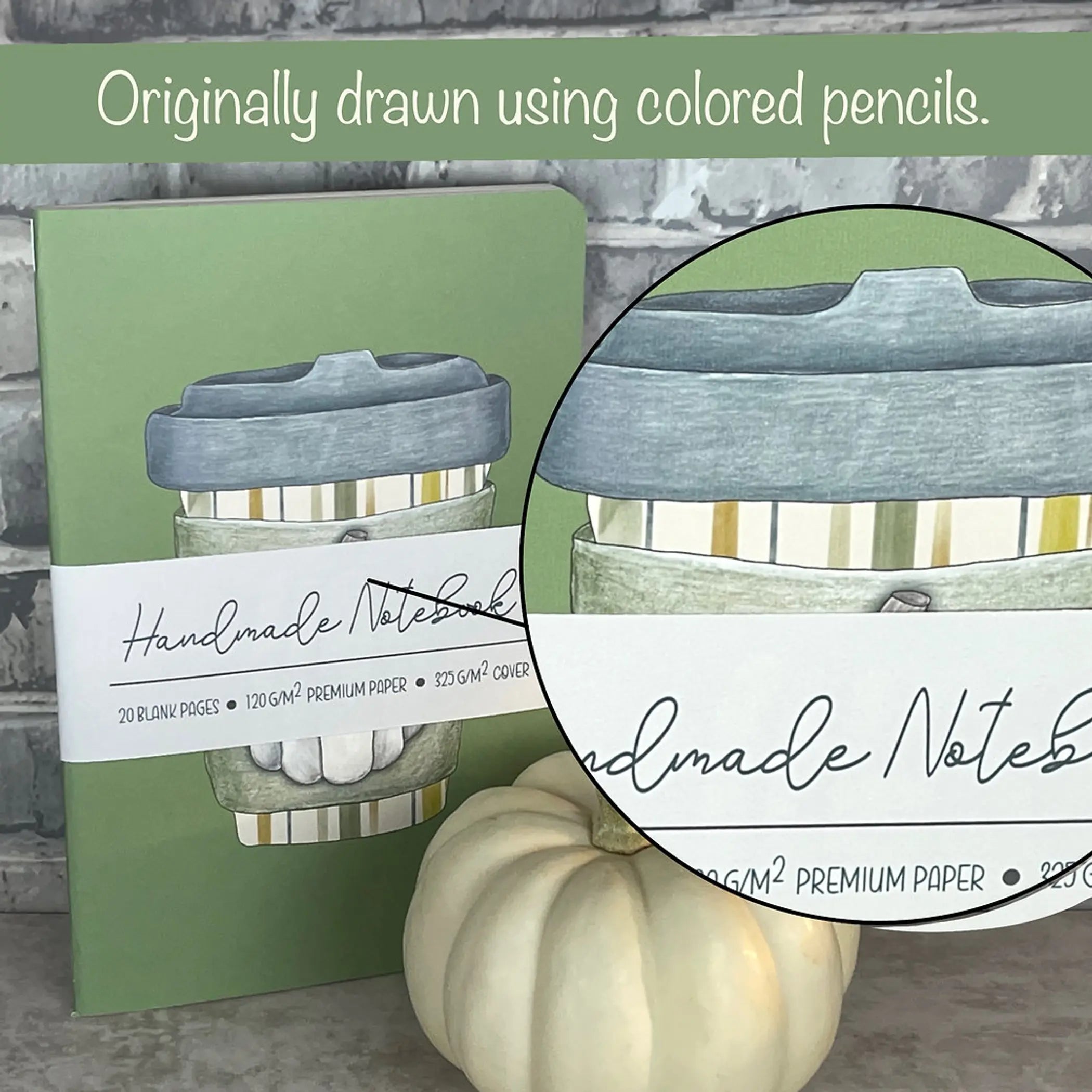 Green Pumpkin Spice - Handmade Notebook - A5ish Size Art by Erica H