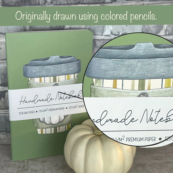 Green Pumpkin Spice - Handmade Notebook - A5ish Size Art by Erica H