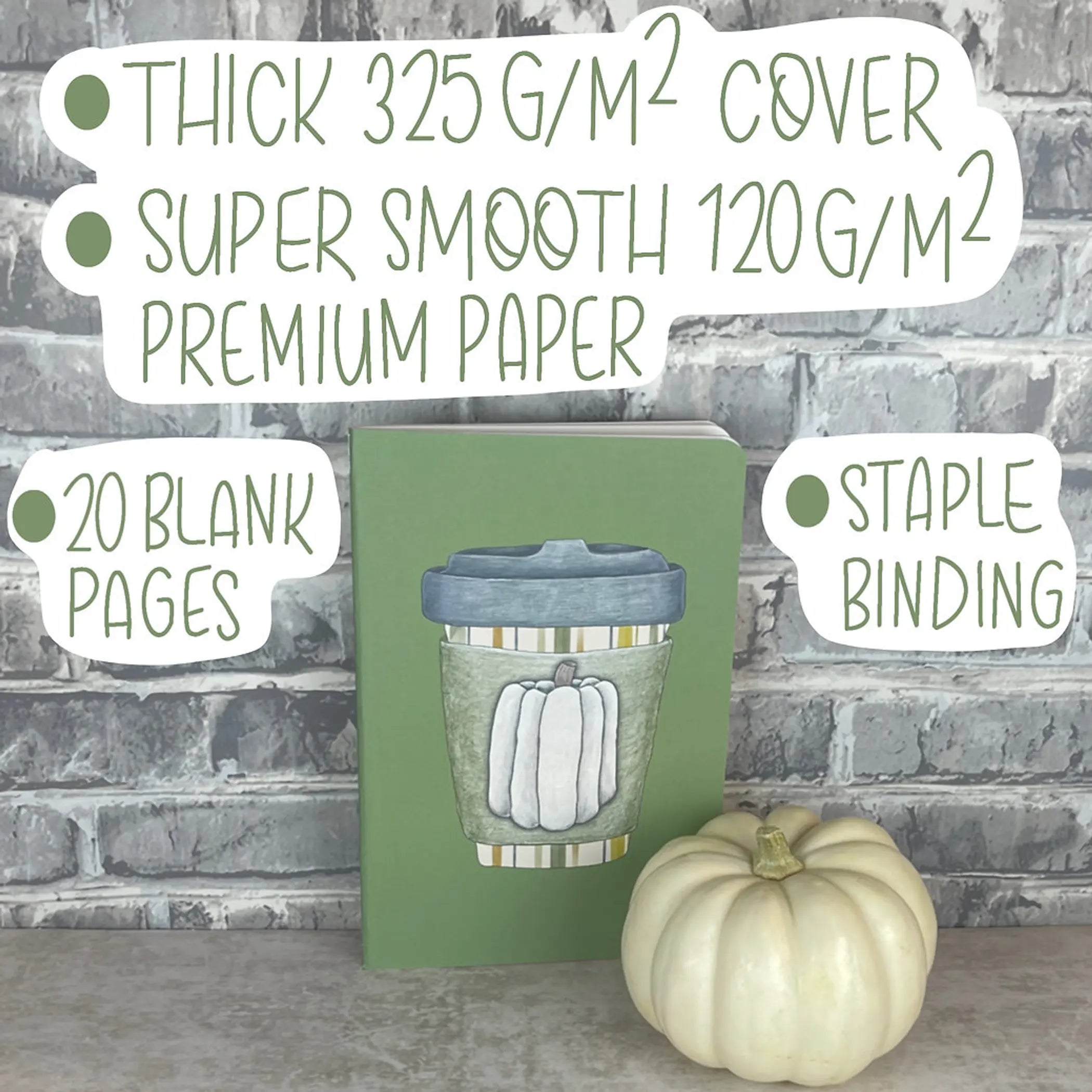 Green Pumpkin Spice - Handmade Notebook - A5ish Size Art by Erica H