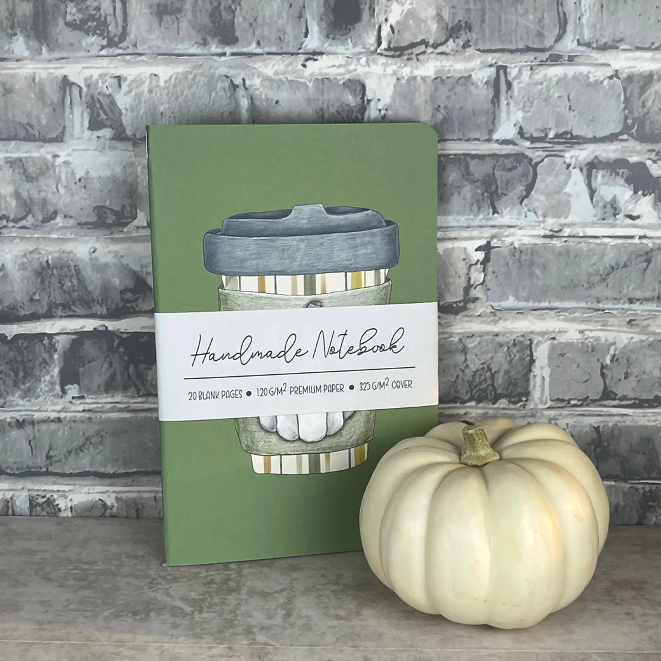 Green Pumpkin Spice - Handmade Notebook - A5ish Size Art by Erica H