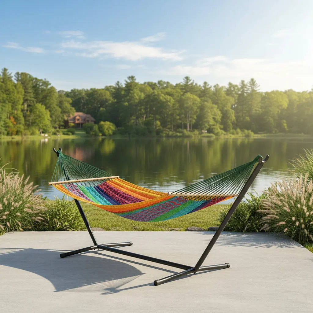 Green Red And Yellow Striped Double Hammock Homeroots Outdoor