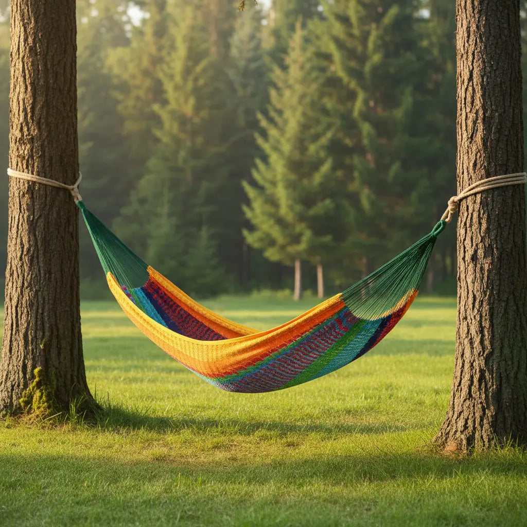 Green Red And Yellow Striped Double Hammock Homeroots Outdoor