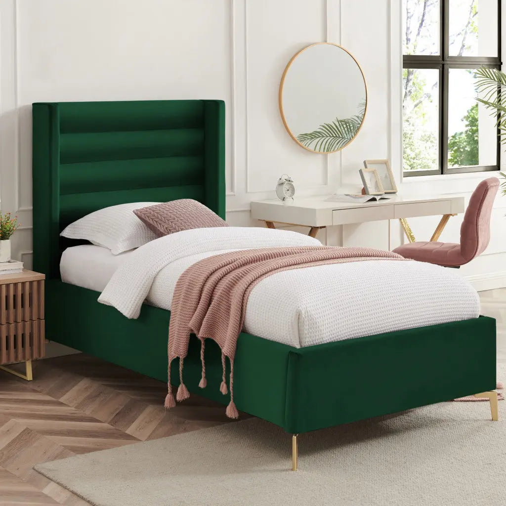 Green Velvet Upholstered Full Bed Frame Homeroots Bed & Bath
