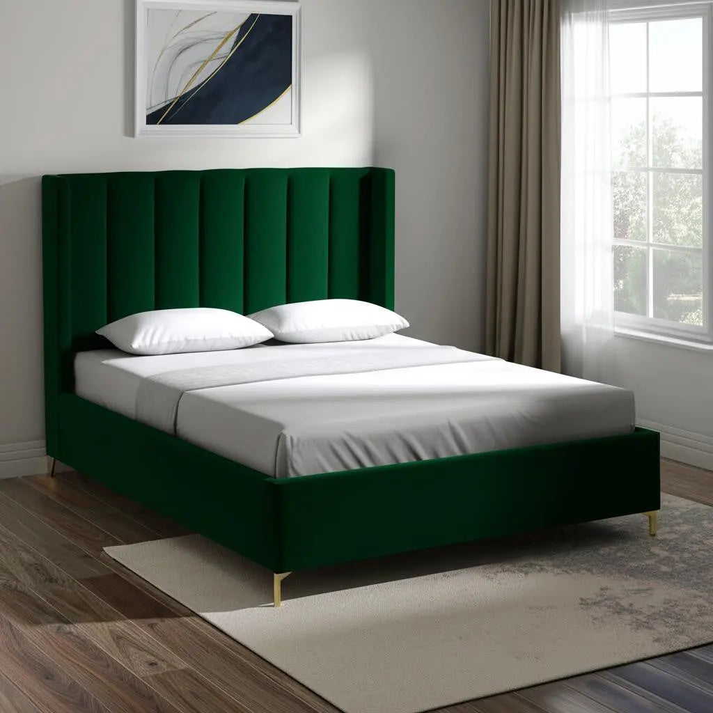 Green Velvet Upholstered Queen Bed Frame Homeroots Bed & Bath