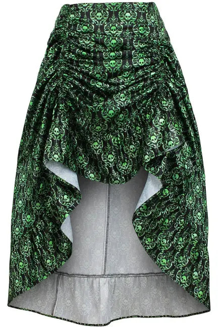 Green & Black Skull Satin Adjustable High Low Skirt - 34" Long Daisy Corsets
