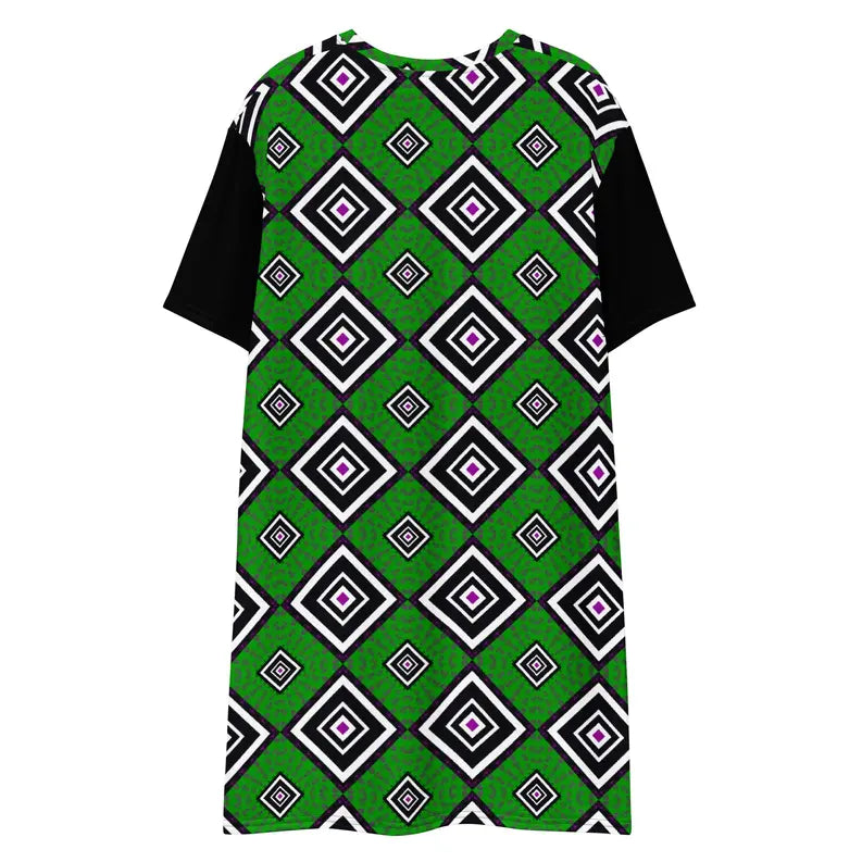 Green and Black African Design Summer T-shirt dress Adirelounge