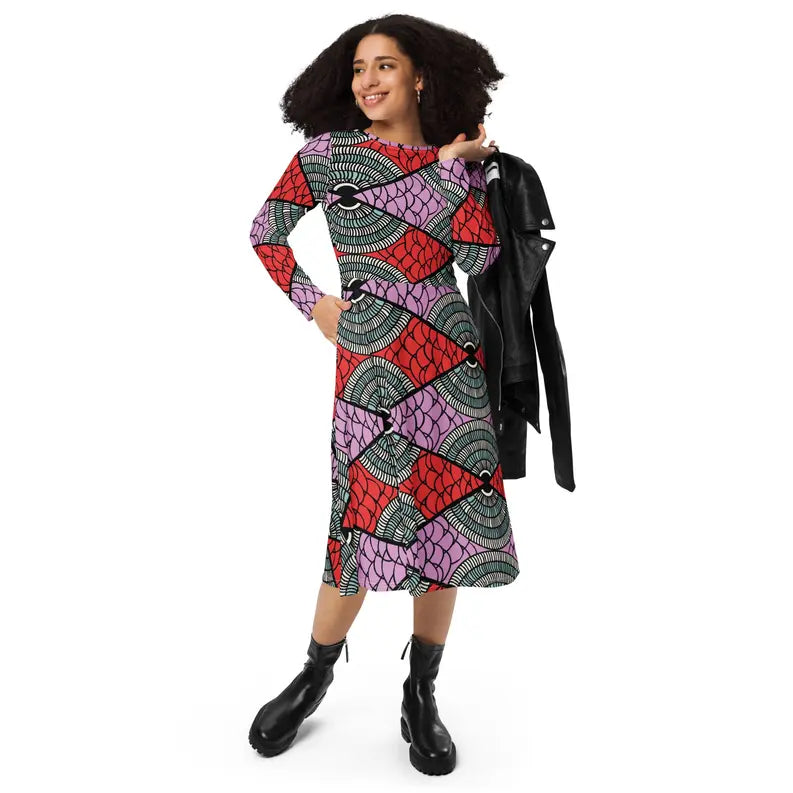 Green and Pink Ankara Midi Dress Adirelounge