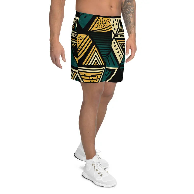 Green and Yellow African Print Athleisure Men's Shorts Adirelounge