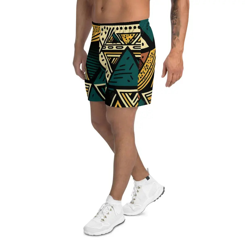Green and Yellow African Print Athleisure Men's Shorts Adirelounge