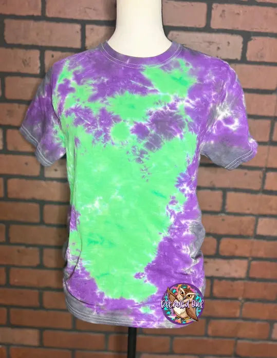 Green, Purple & Black Scrunch Tie Dye Blank Tee The Blended Owl