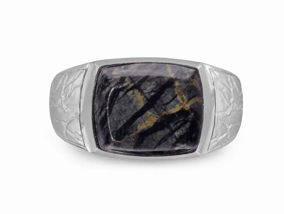 Grey Picture Jasper Stone Signet Ring in Sterling Silver Luv My Jewelry