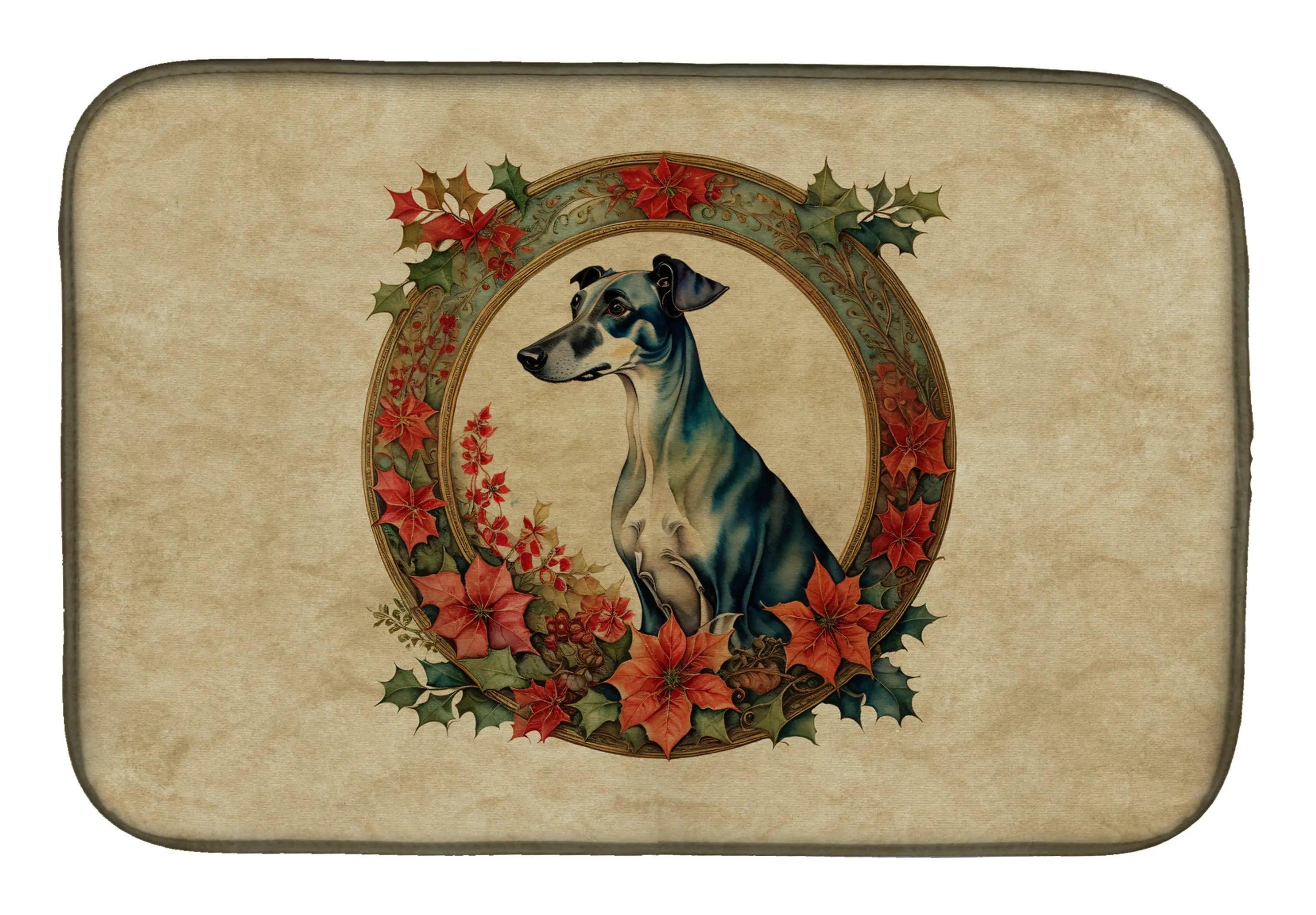 Greyhound Christmas Flowers Dish Drying Mat Caroline's Treasures