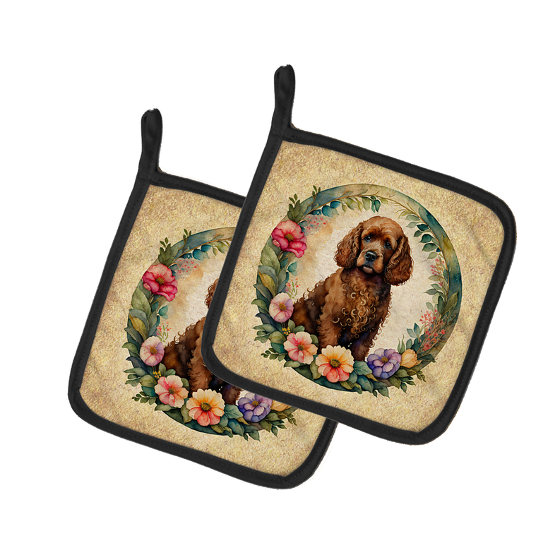 Greyhound and Flowers Pair of Pot Holders Caroline's Treasures