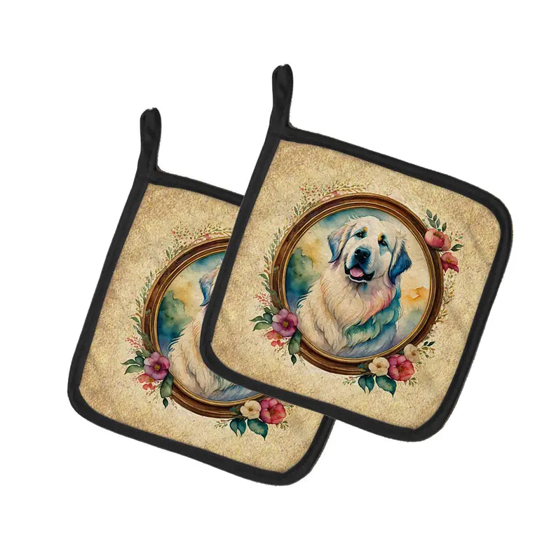 Greyhound and Flowers Pair of Pot Holders Caroline's Treasures