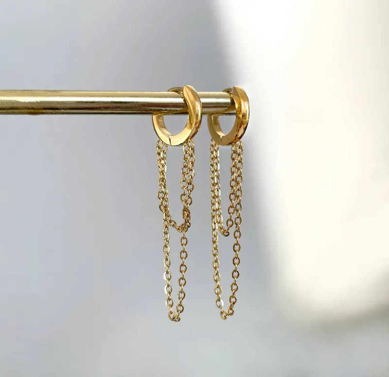 HALSEY GOLD DUO CHAIN HUGGIE EARRINGS Mai Desiree