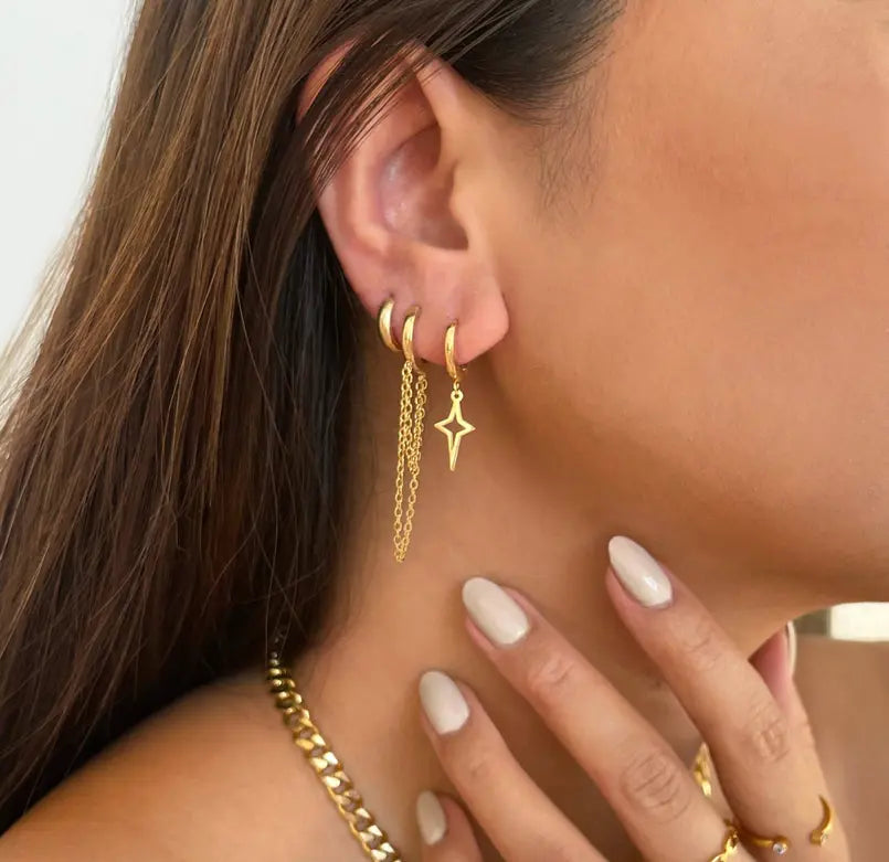 HALSEY GOLD DUO CHAIN HUGGIE EARRINGS Mai Desiree