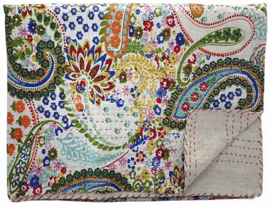 Hand Stitched Kantha Quilt / Coverlet Vintage Addiction