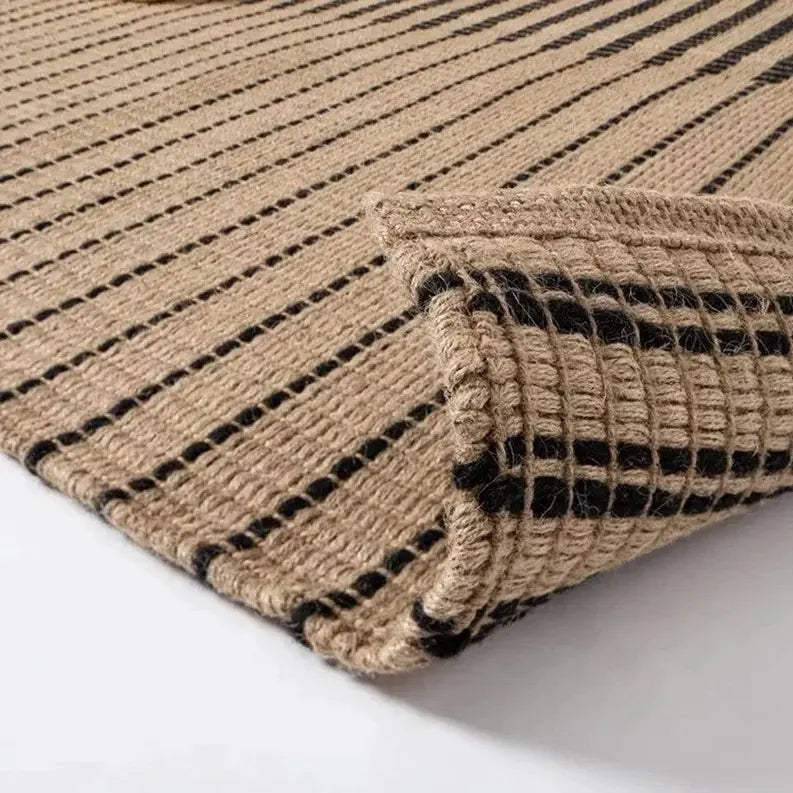 Hand Woven Striped Jute Cotton Wool Area Rug Home Mart Goods