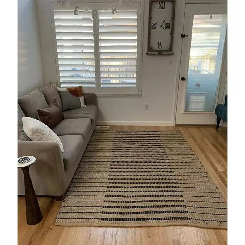 Hand Woven Striped Jute Cotton Wool Area Rug Home Mart Goods