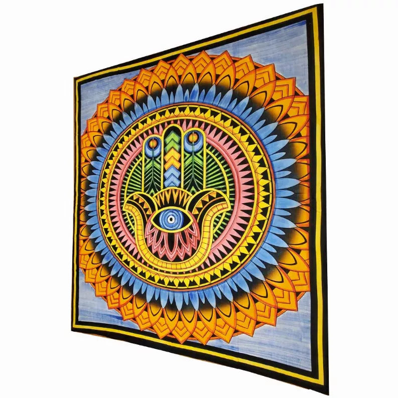 Hand of Fatima Wall Art Room Decoration Cotton Tapestry Full Size Bedspread Wild Lotus