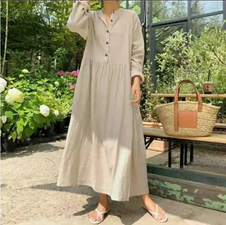 Handmade- 100% Linen Long Button Dress Pawsome Pet