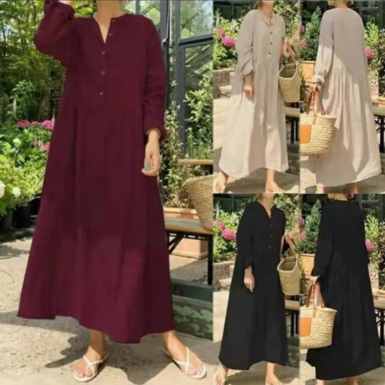 Handmade- 100% Linen Long Button Dress Pawsome Pet