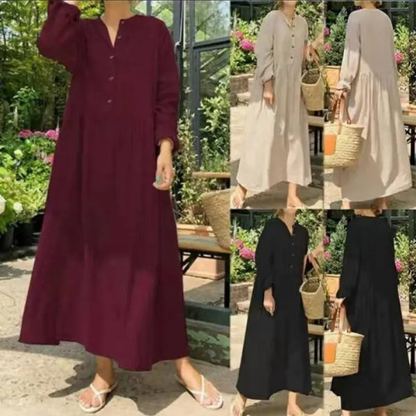 Handmade- 100% Linen Long Button Dress Pawsome Pet