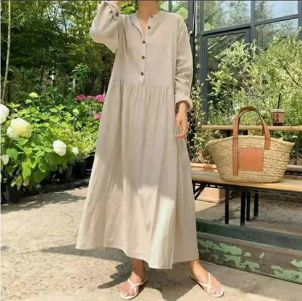 Handmade- 100% Linen Long Button Dress Pawsome Pet