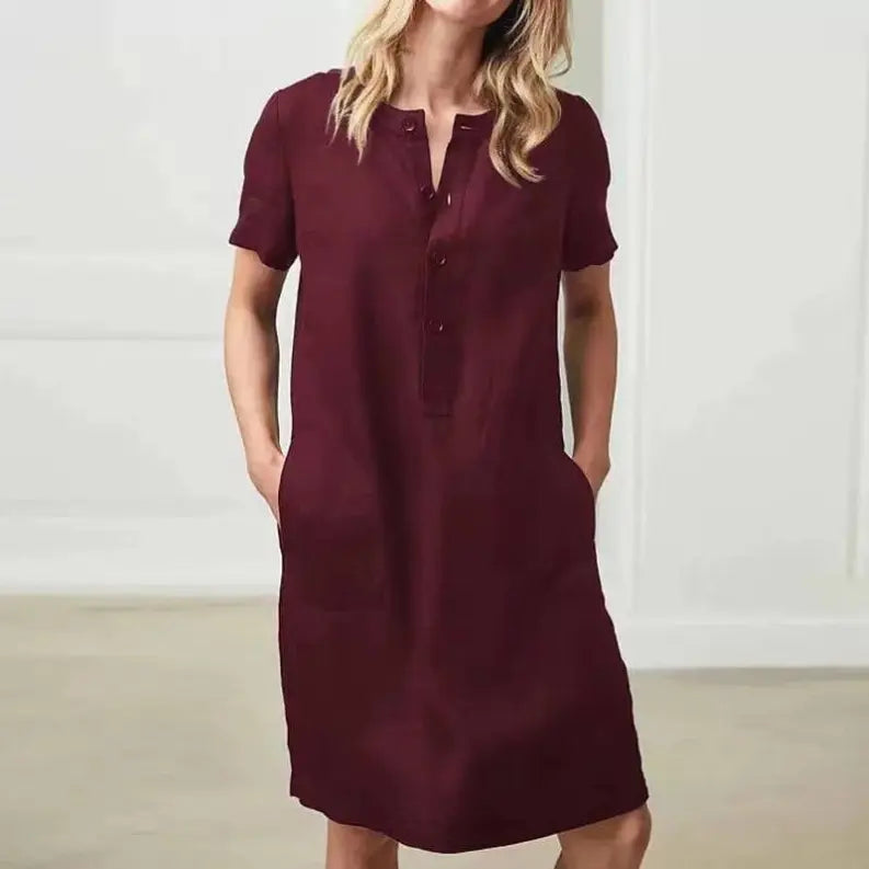 Handmade Dress - 100% Linen Casual Button Design Dress Pawsome Pet