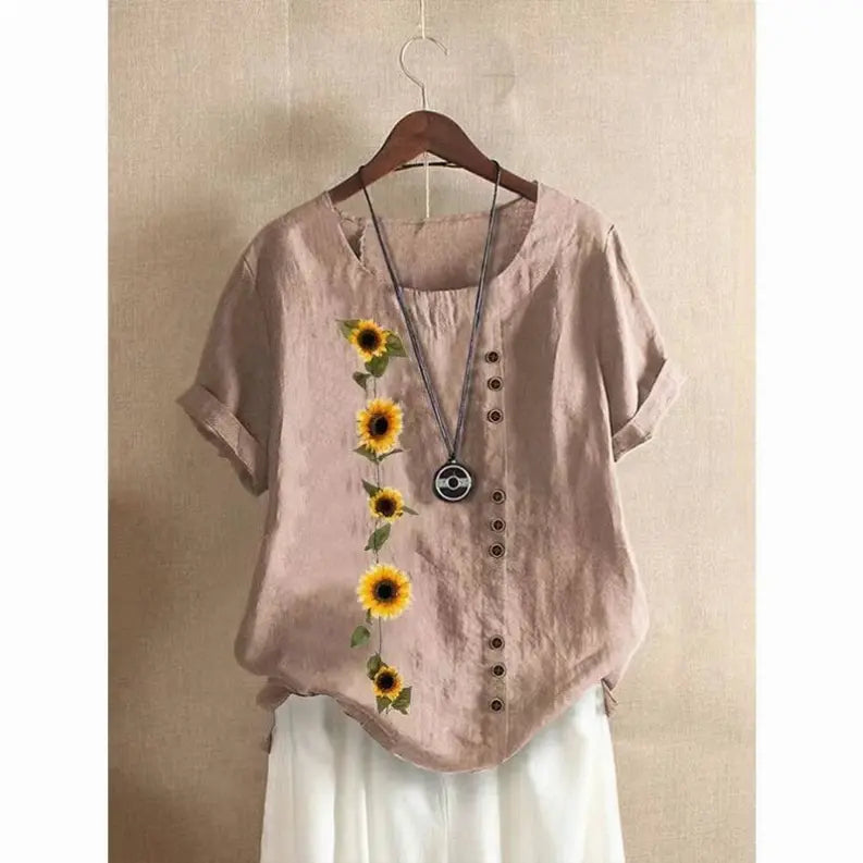 Handmade Dress - 100% Linen Sunflower Pink Top Pawsome Pet