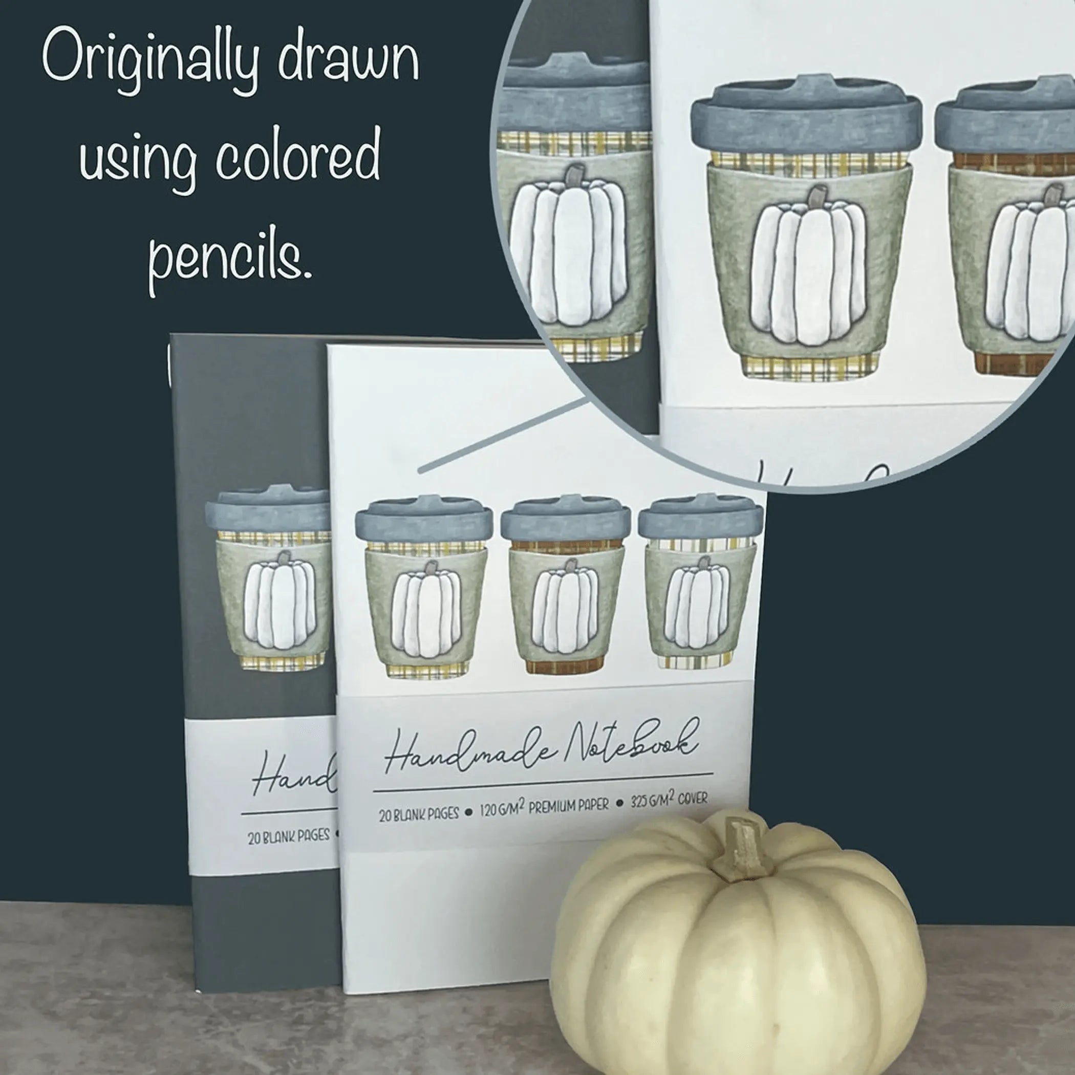 Handmade Saddle Bound Notebooks- Pumpkin Spice Trio - 2 Notebook Bundle Art by Erica H