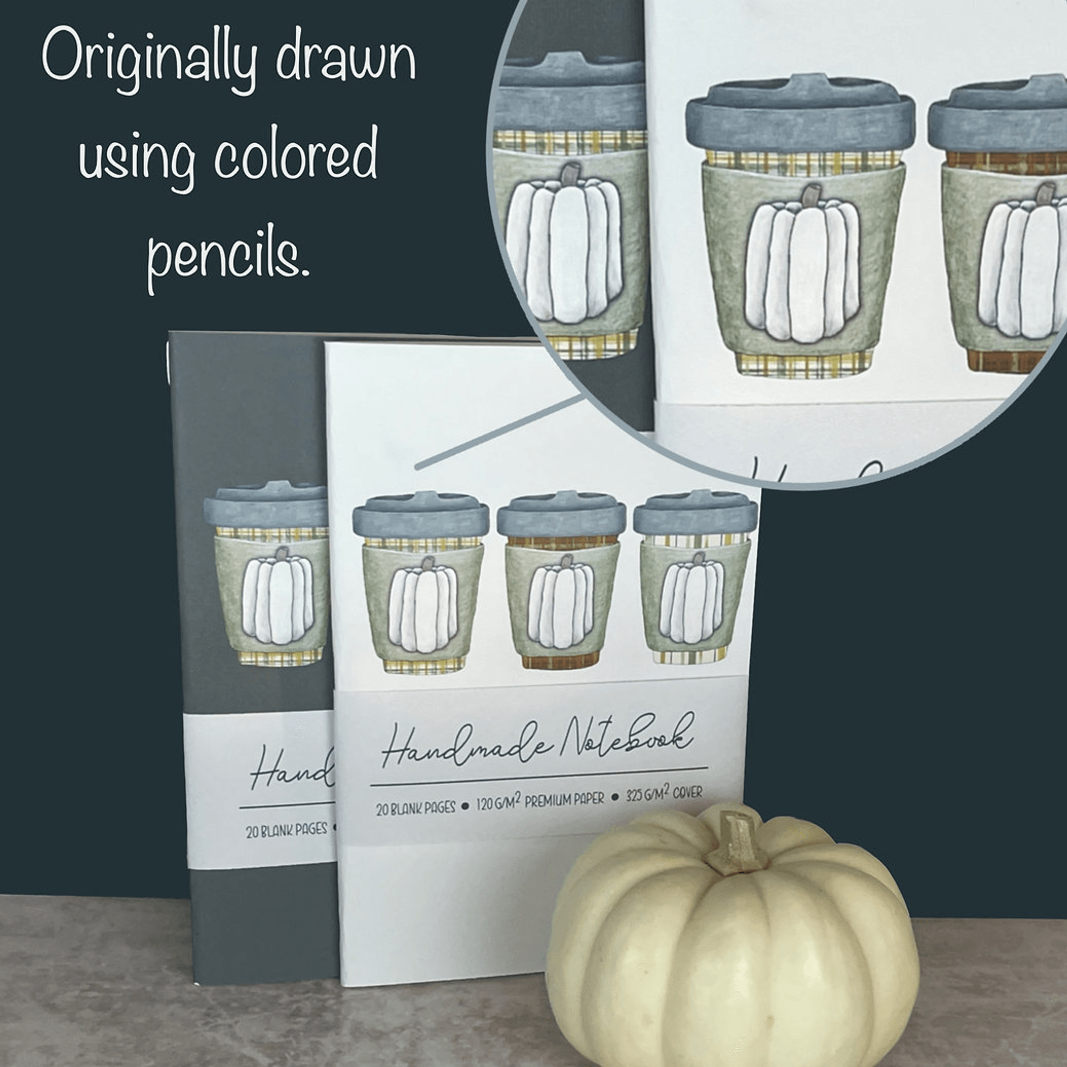 Handmade Saddle Bound Notebooks- Pumpkin Spice Trio - 2 Notebook Bundle Art by Erica H
