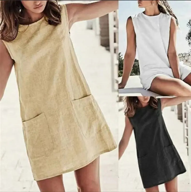Handmade-Sleeveless 100% Linen Dress Pawsome Pet