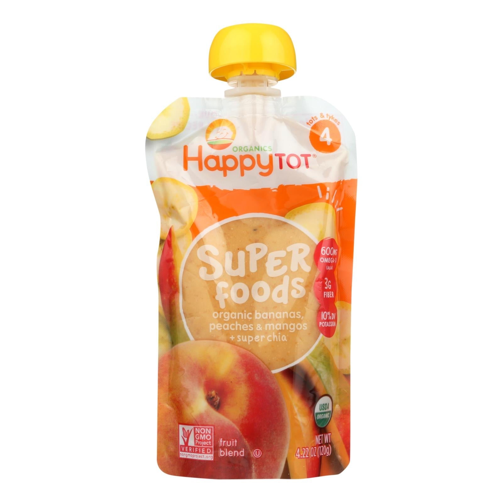 Happy Baby Happytot Organic Superfood Banana Peach And Mango - 4.22 Oz - Case Of 16 Happy Baby