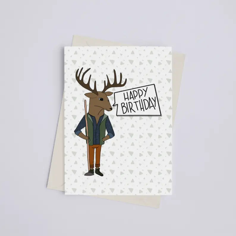 Happy Birthday with Deer - Greeting Card Black Cat Bazaar