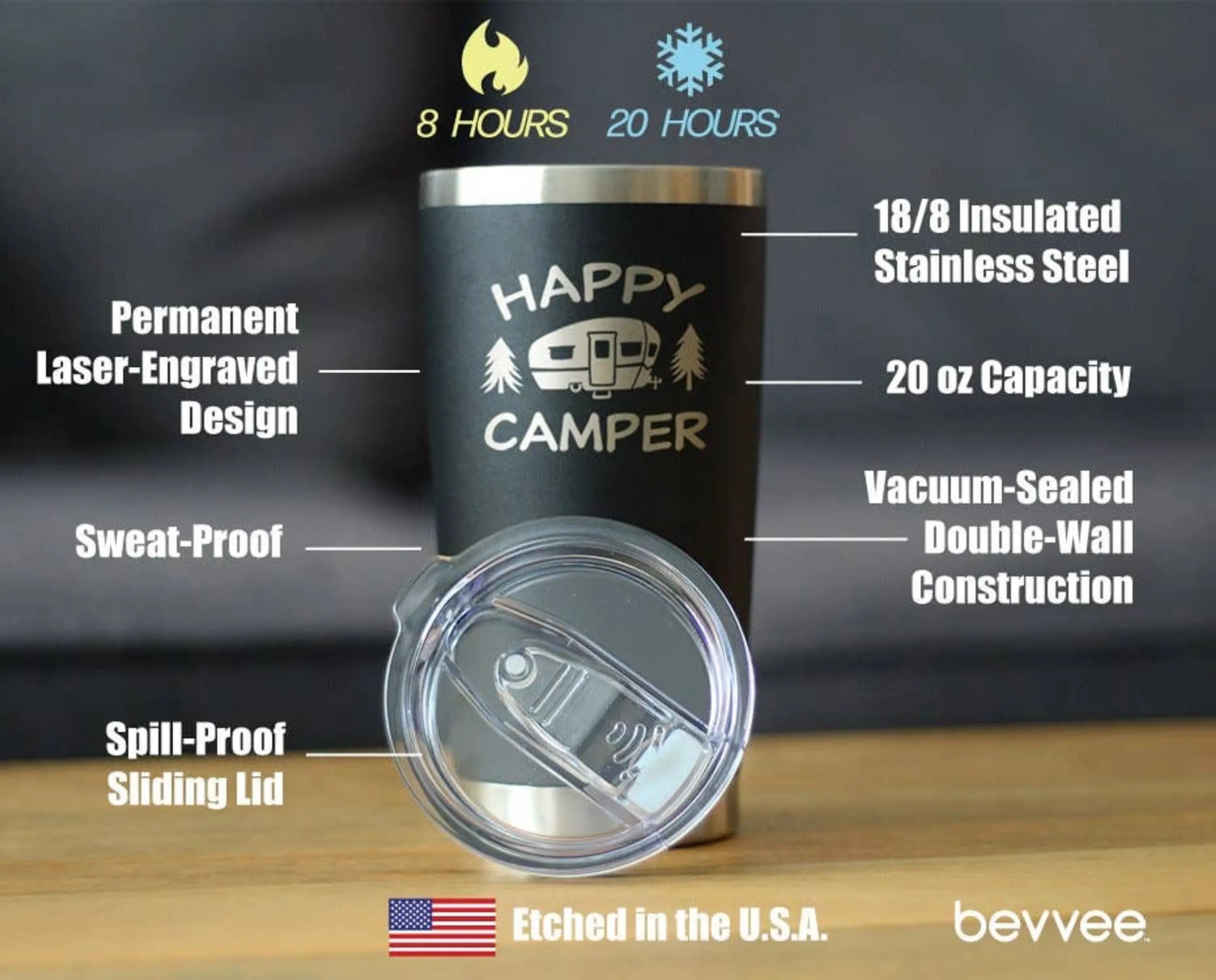 Happy Camper Insulated Travel Tumbler - Camping Gifts Bevvee