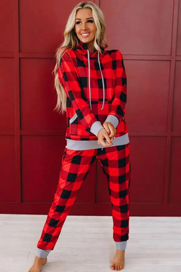 Happy Holiday Plaid Hooded PJ Set Stay Warm in Style