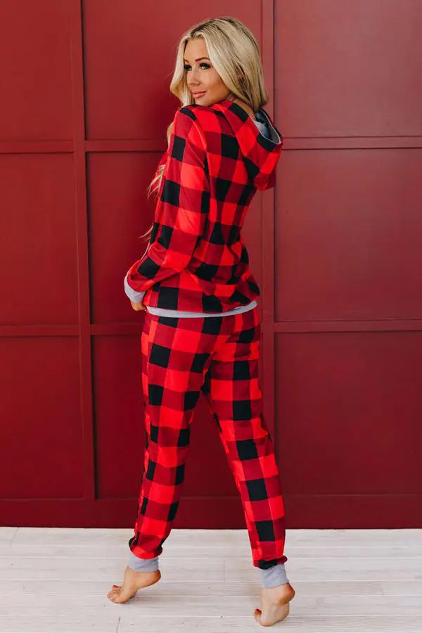 Happy Holiday Plaid Hooded PJ Set Stay Warm in Style