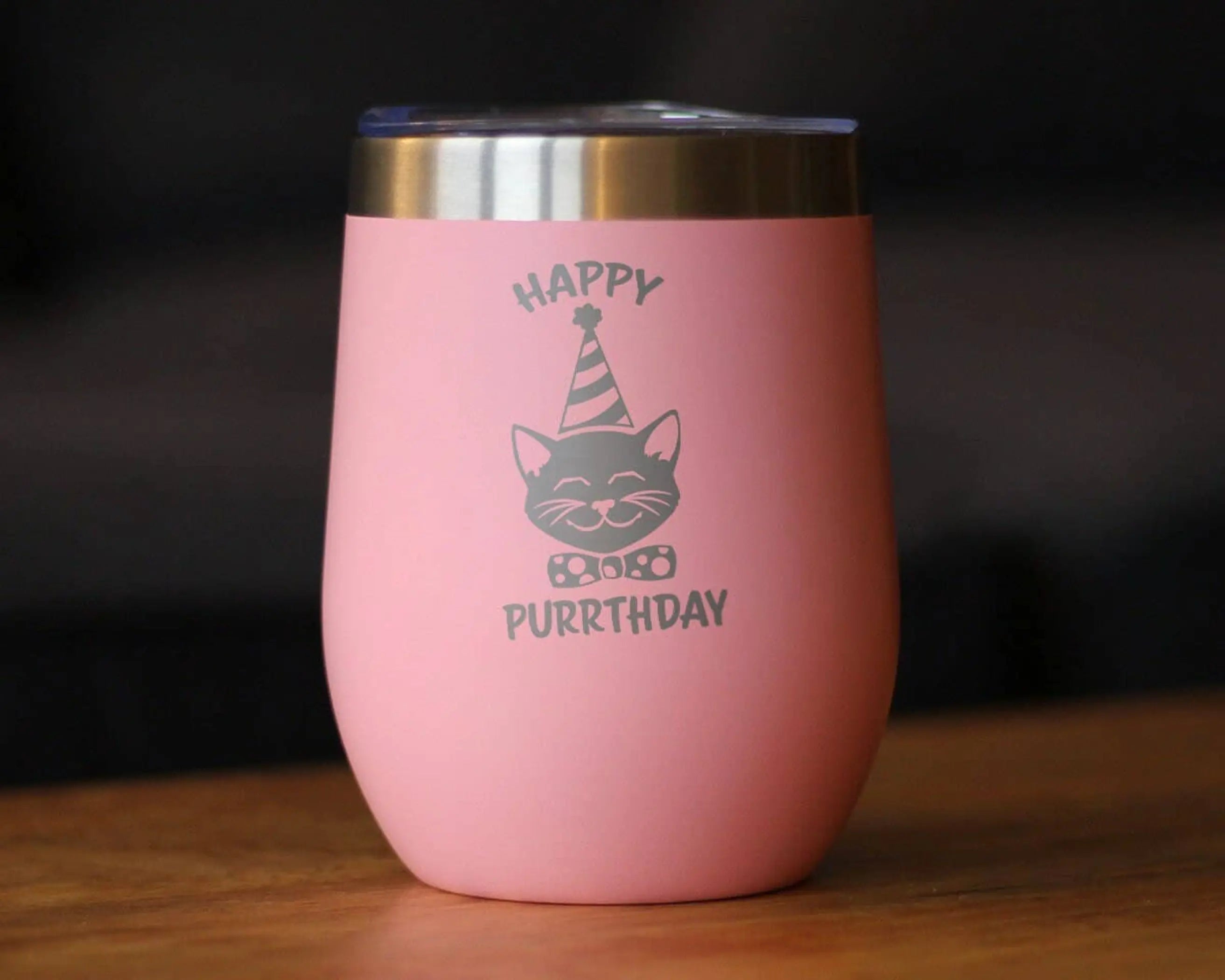 Happy Purrthday Insulated Wine Tumbler - Cat Birthday Gifts Bevvee