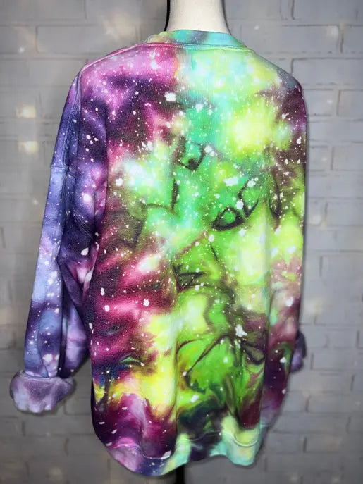 Harlequin Green Galaxy Ice Dyed Tie Dye Blank Crewneck Sweatshirt The Blended Owl