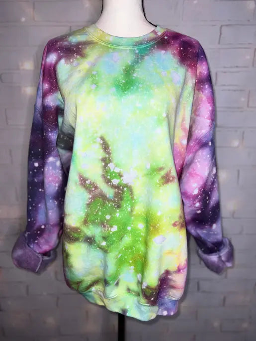 Harlequin Green Galaxy Ice Dyed Tie Dye Blank Crewneck Sweatshirt The Blended Owl