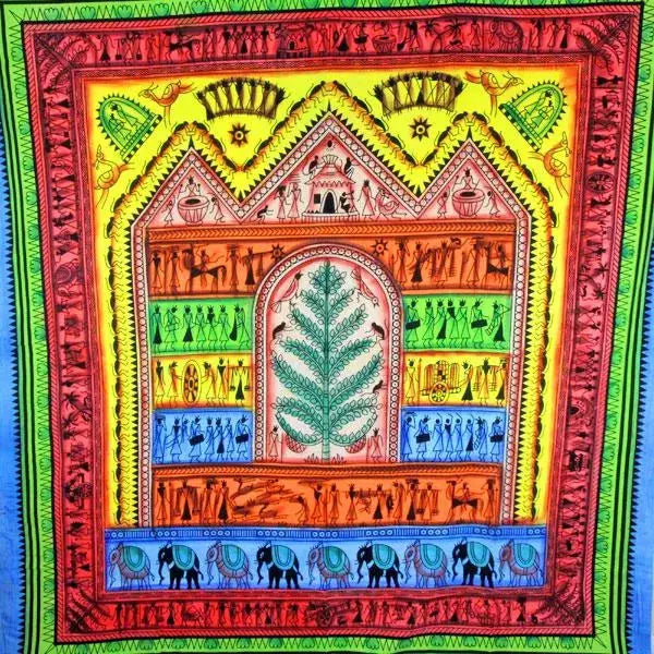 Harmonious Tribal Village Tapestry Wild Lotus