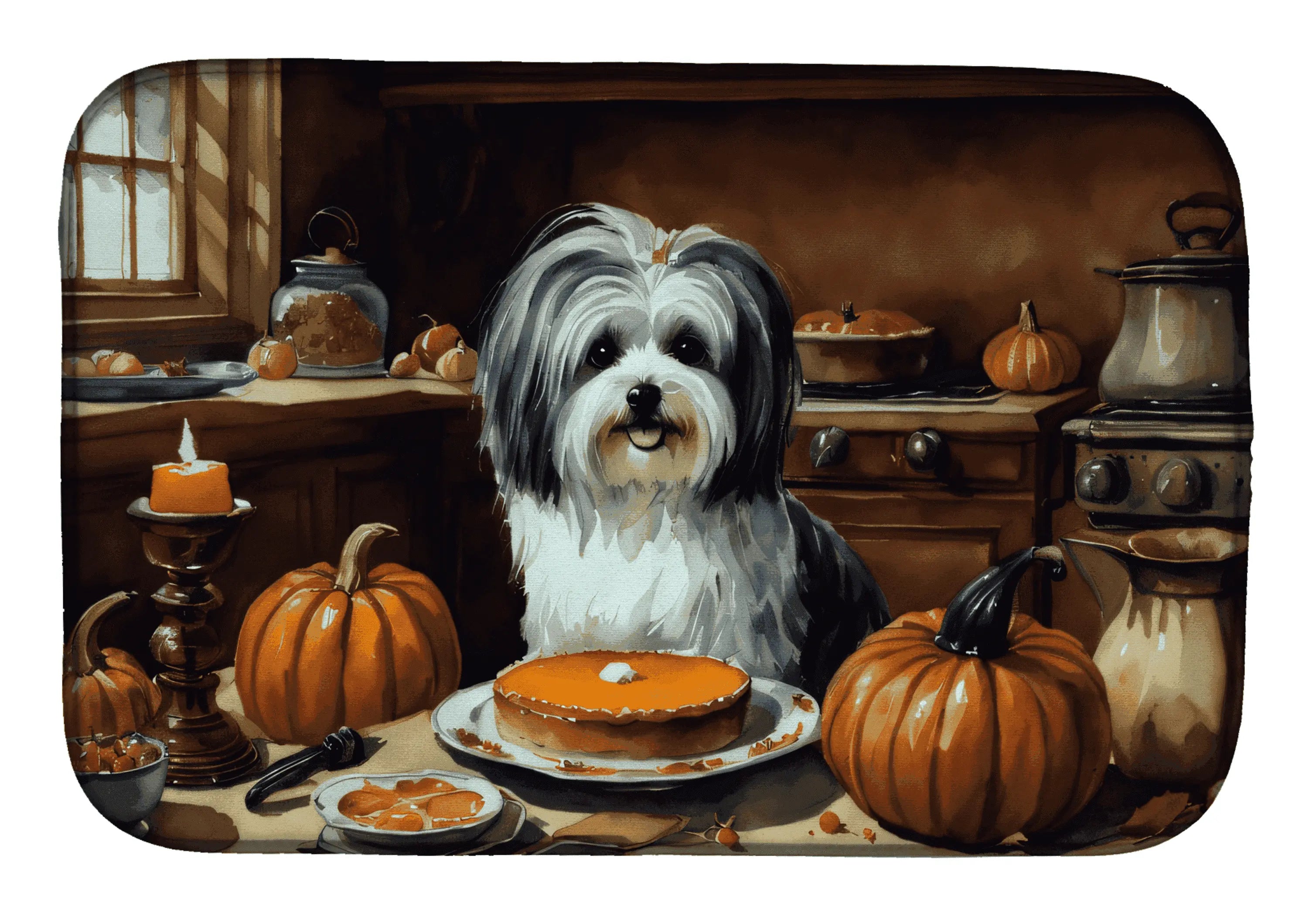 Havanese Fall Kitchen Pumpkins Dish Drying Mat Caroline's Treasures