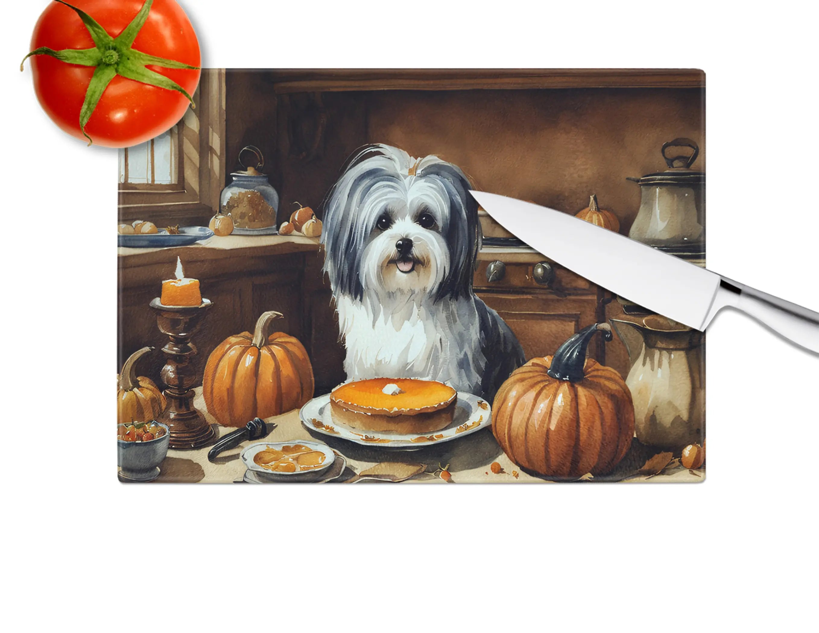 Havanese Fall Kitchen Pumpkins Glass Cutting Board Caroline's Treasures