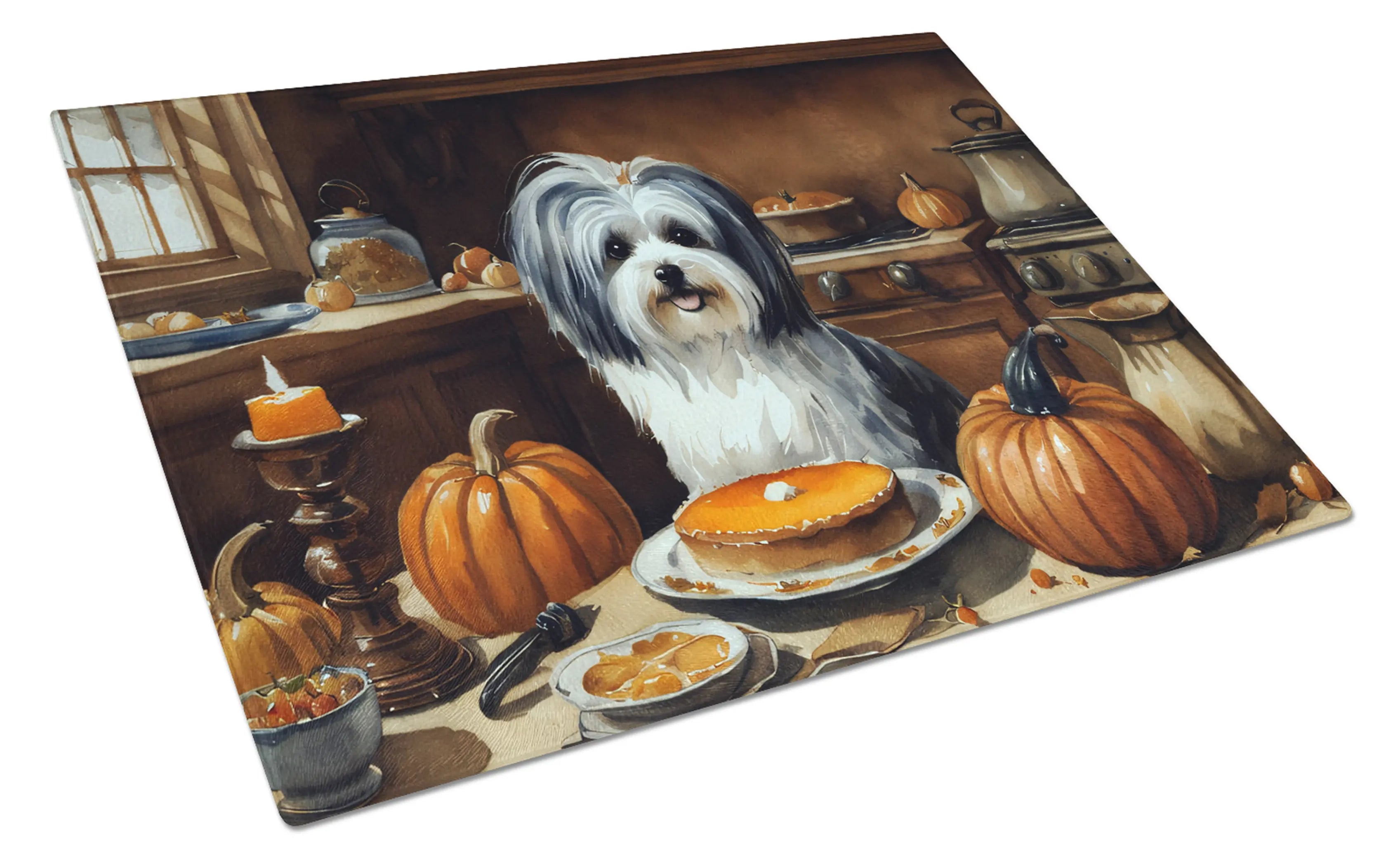 Havanese Fall Kitchen Pumpkins Glass Cutting Board Caroline's Treasures