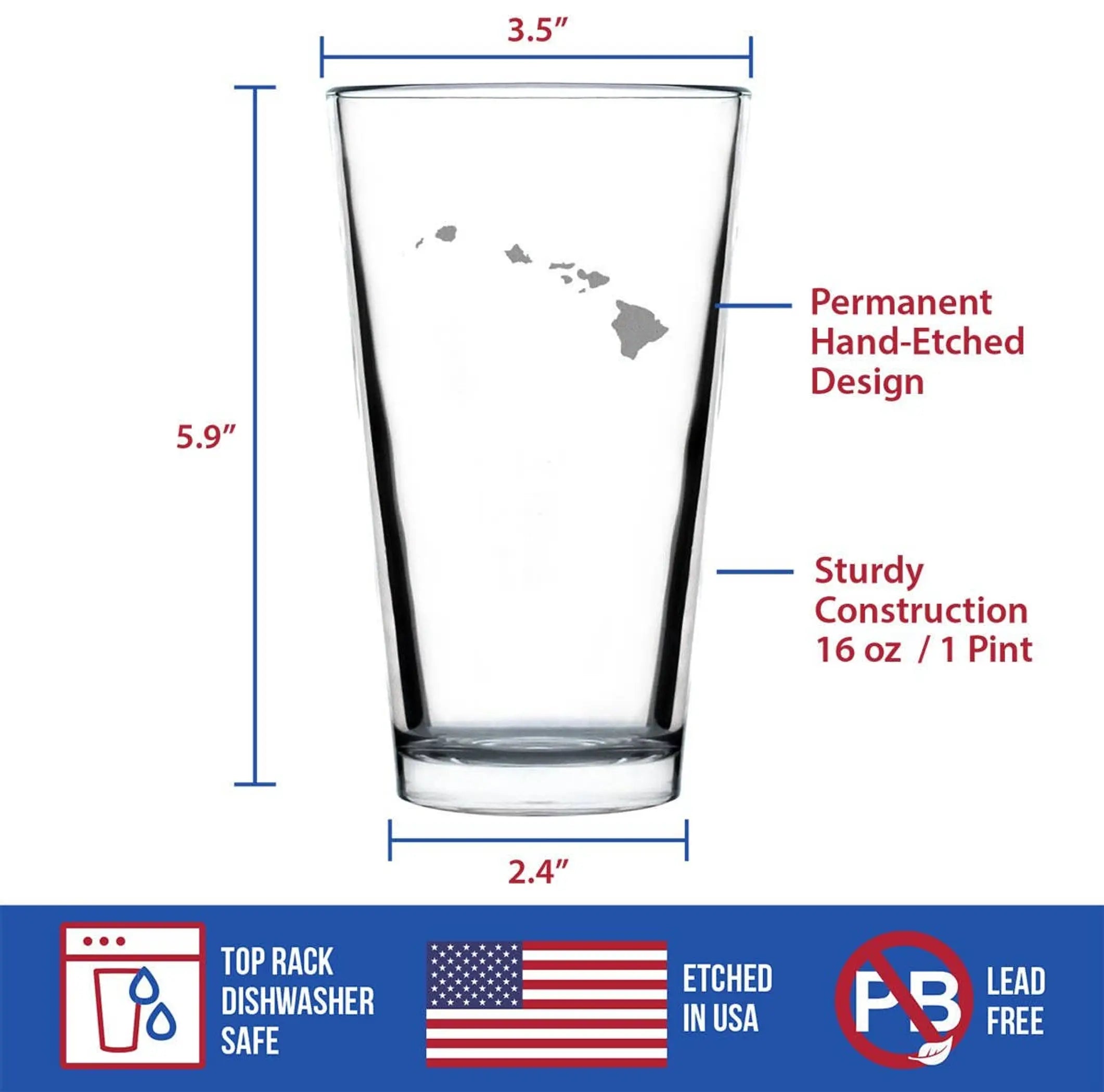 Hawaii Outline Pint Glass for Beer - Hawaiian Gifts Bevvee